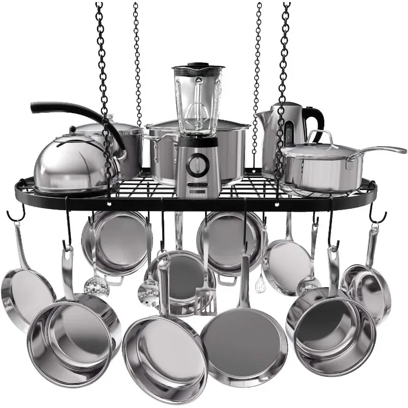 Heavy-Duty Hanging Pot Rack - 33x17 Inches - Stylish Black Alloy Steel Ceiling Storage with 15 Hooks - Organize Kitchen Cookware
Heavy-Duty Hanging Pot Rack - 33x17 Inches - Stylish Black Alloy Steel Ceiling Storage with 15 Hooks - Organize Kitchen Cookware