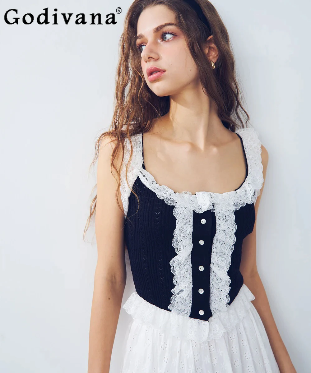 Summer Japanese Style New Sweet Knit Top Girls Women's Cute Lace Slim-Fit Elegant Knitted Camis Ladies French Casual Tank Top
Summer Japanese Style New Sweet Knit Top Girls Women's Cute Lace Slim-Fit Elegant Knitted Camis Ladies French Casual Tank Top