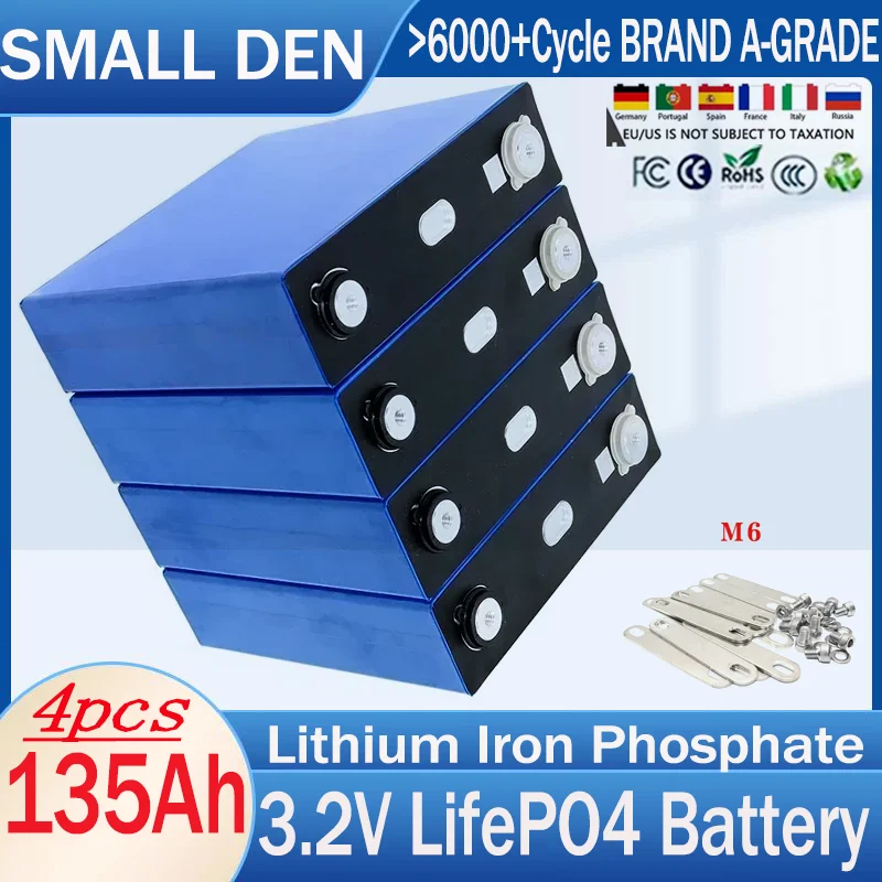 4PCS New 3.2V 135Ah Lifepo4 Rechargeable Battery Grade A High Power 7000 Cycle Life DIY 12V24V Golf cart RV Solar Inverter Yacht
4PCS New 3.2V 135Ah Lifepo4 Rechargeable Battery Grade A High Power 7000 Cycle Life DIY 12V24V Golf cart RV Solar Inverter Yacht