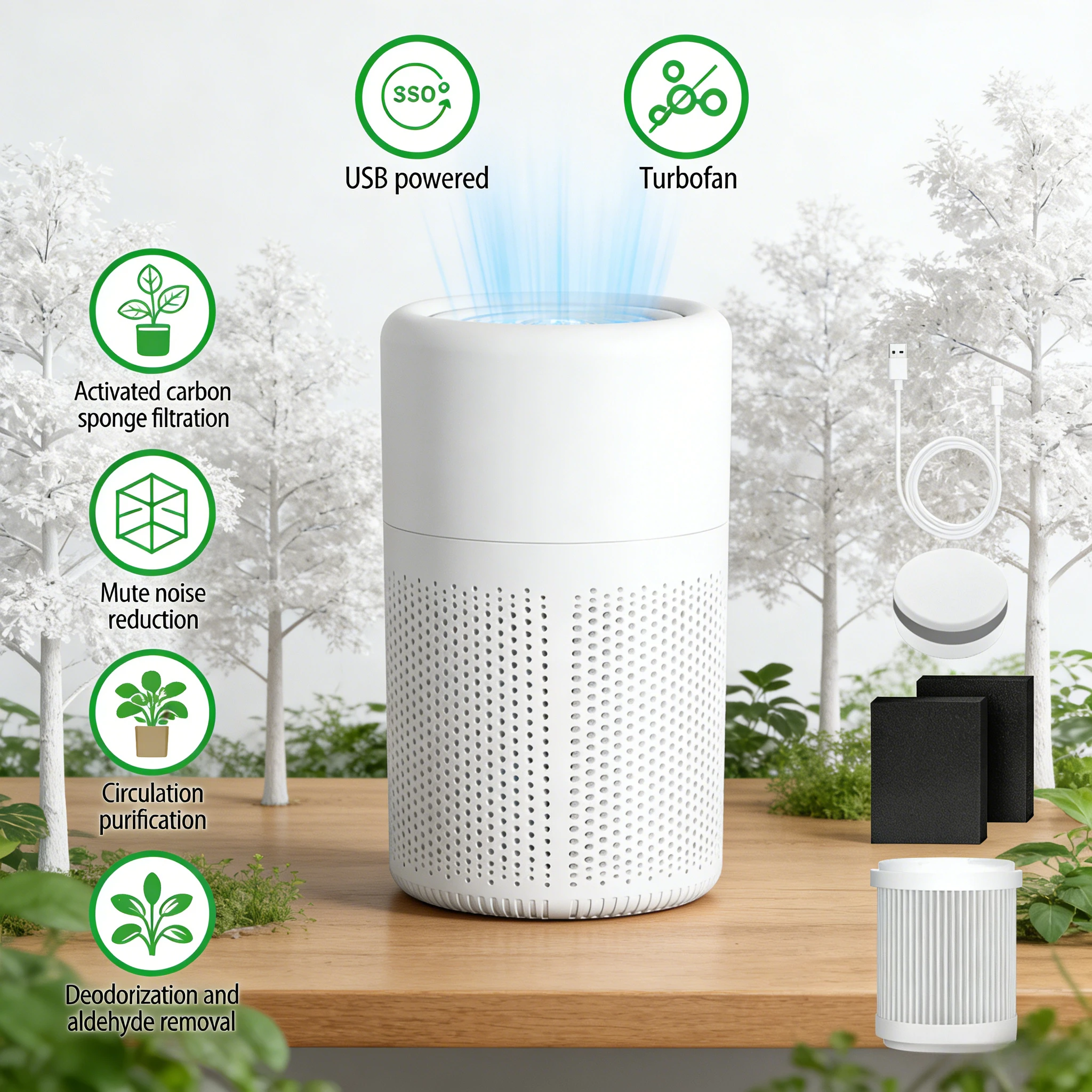 Air Purifier for Home Office Bedroom, Quiet Air Cleaner for Pets Formaldehyde Allergies, HEPA Filter Negative Ion USB Powered
Air Purifier for Home Office Bedroom, Quiet Air Cleaner for Pets Formaldehyde Allergies, HEPA Filter Negative Ion USB Powered