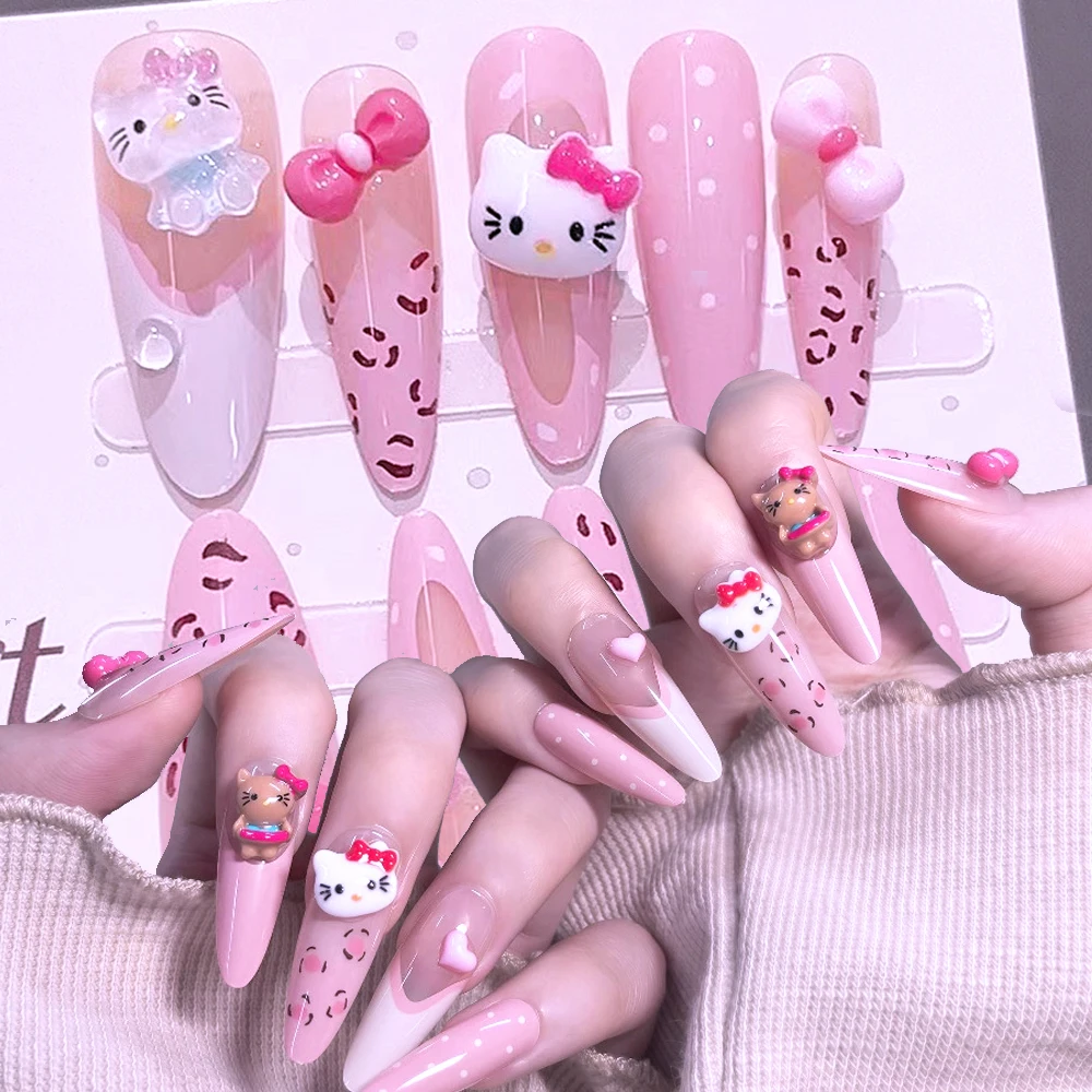 24Pcs 3D Kawaii Hello Kitty Pink Fake Nails Mid-Long French Aurora Bow Kitty Ballet Nail Tips Cartoon Kitty Acrylic False Nails 
24Pcs 3D Kawaii Hello Kitty Pink Fake Nails Mid-Long French Aurora Bow Kitty Ballet Nail Tips Cartoon Kitty Acrylic False Nails