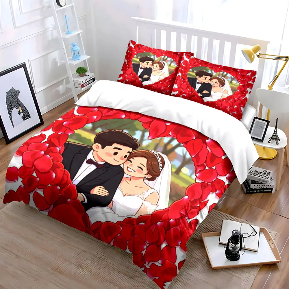 Romantic Wedding Couple Bedding Set 3PCS Red Rose Petal Heart Frame Print Duvet Cover Pillowcases Valentine's Day Bed Linen
Romantic Wedding Couple Bedding Set 3PCS Red Rose Petal Heart Frame Print Duvet Cover Pillowcases Valentine's Day Bed Linen