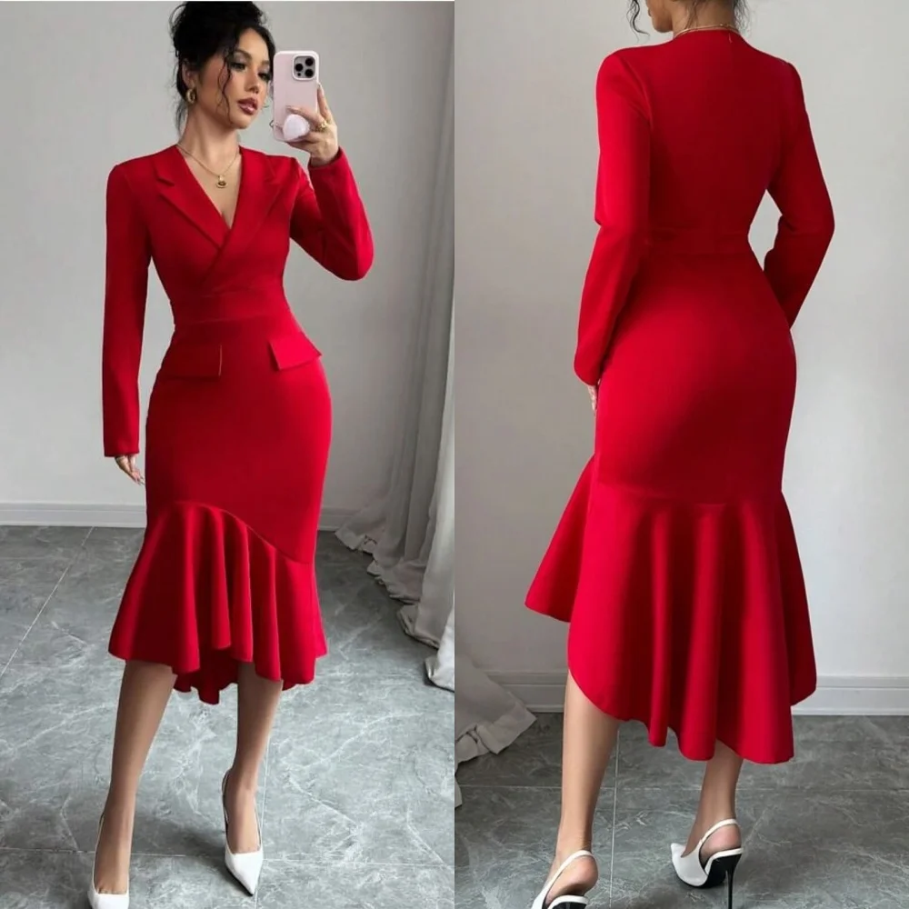 Customized Temperament Ruffles Mermaid Evening Dress Graceful V-Neck Long Sleeves Celebrity Gowns Fashion Zipper Back
Customized Temperament Ruffles Mermaid Evening Dress Graceful V-Neck Long Sleeves Celebrity Gowns Fashion Zipper Back
