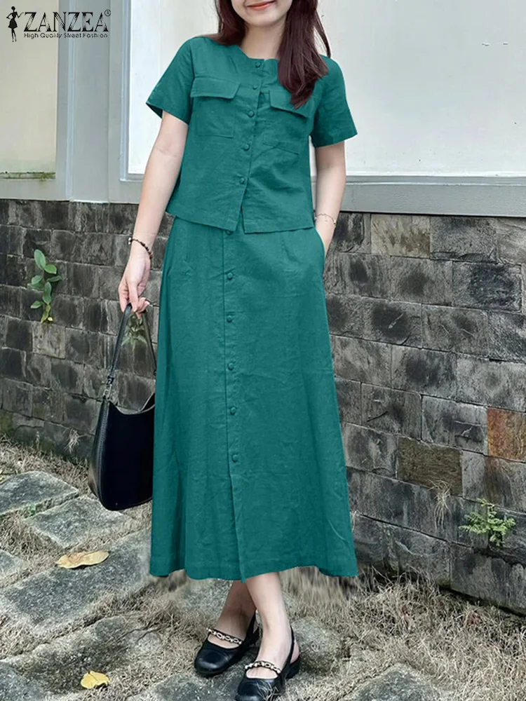 ZANZEA Womens Elegant 2 Pieces Sets Fashion O-Neck Short Sleeve Shirts Elastic Waist Skirts 2pcs Outfits Solid Midi Skirt Sets
ZANZEA Womens Elegant 2 Pieces Sets Fashion O-Neck Short Sleeve Shirts Elastic Waist Skirts 2pcs Outfits Solid Midi Skirt Sets