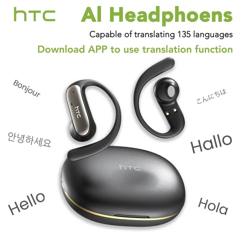 【HTC NE52】 Bluetooth Earphones AI OWS Sport Wireless Headphone with Mic Powerful Bass Earbuds AI Translation Earbuds Long Life