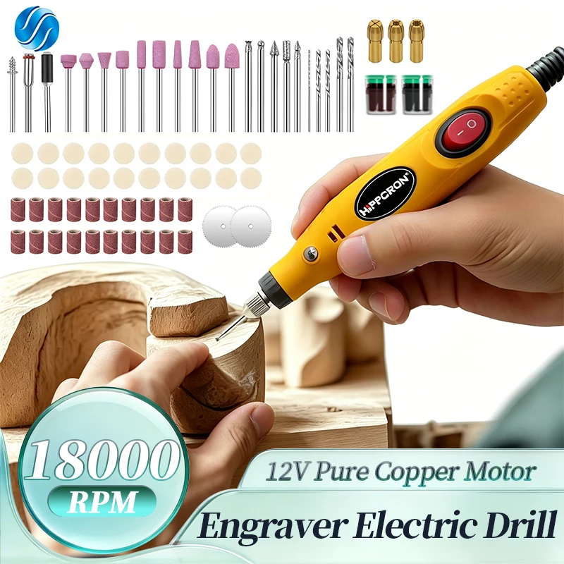 12V Mini Engraver Electric Drill Carving Pen 18000 RPM Variable Speed Rotary Tool Kit for Grinding and Polishing
12V Mini Engraver Electric Drill Carving Pen 18000 RPM Variable Speed Rotary Tool Kit for Grinding and Polishing