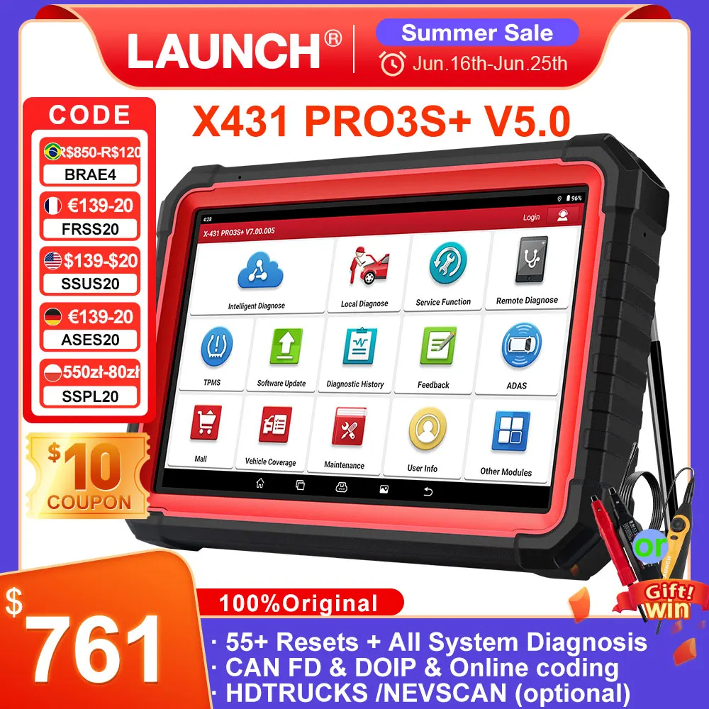 LAUNCH X431 PRO3S+ V5.0 Full System Diagnostic Tools 60+ Reset OBD2 Scanner CAN FD ECU Coding Topology Mapping for 12V&24V Truck
LAUNCH X431 PRO3S+ V5.0 Full System Diagnostic Tools 60+ Reset OBD2 Scanner CAN FD ECU Coding Topology Mapping for 12V&24V Truck