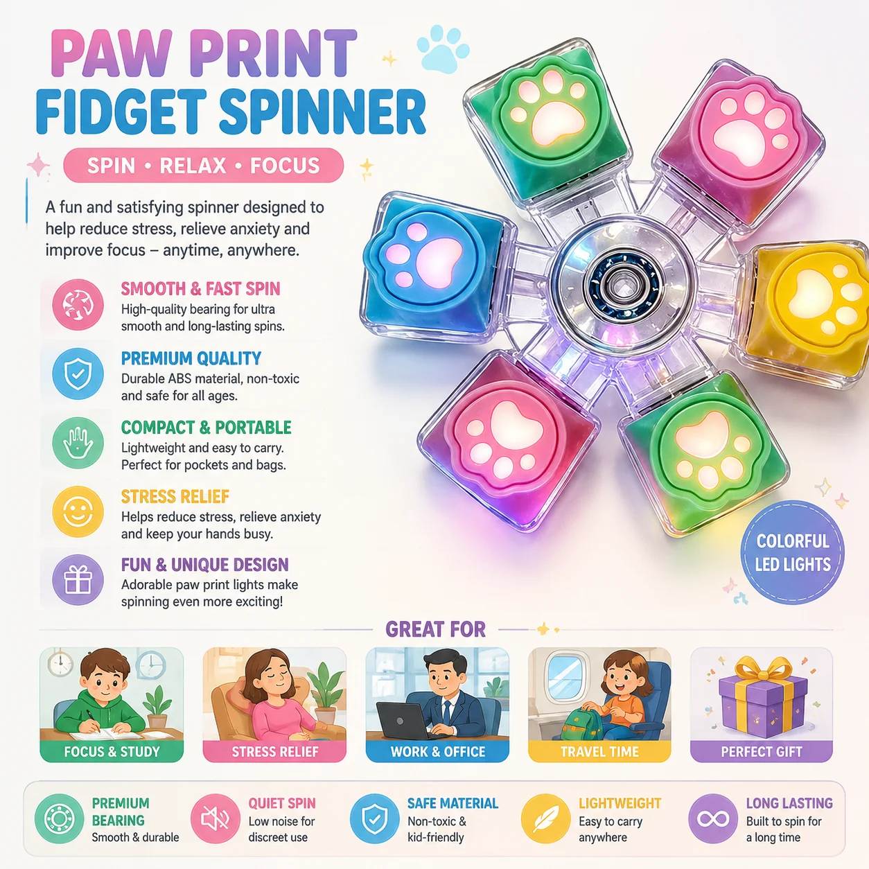 Cat Paw Keyboard Key Clicker Toy Kawaii Cat Claw Button Decompression toy Key Ring Pendant Rotating light emission
Cat Paw Keyboard Key Clicker Toy Kawaii Cat Claw Button Decompression toy Key Ring Pendant Rotating light emission