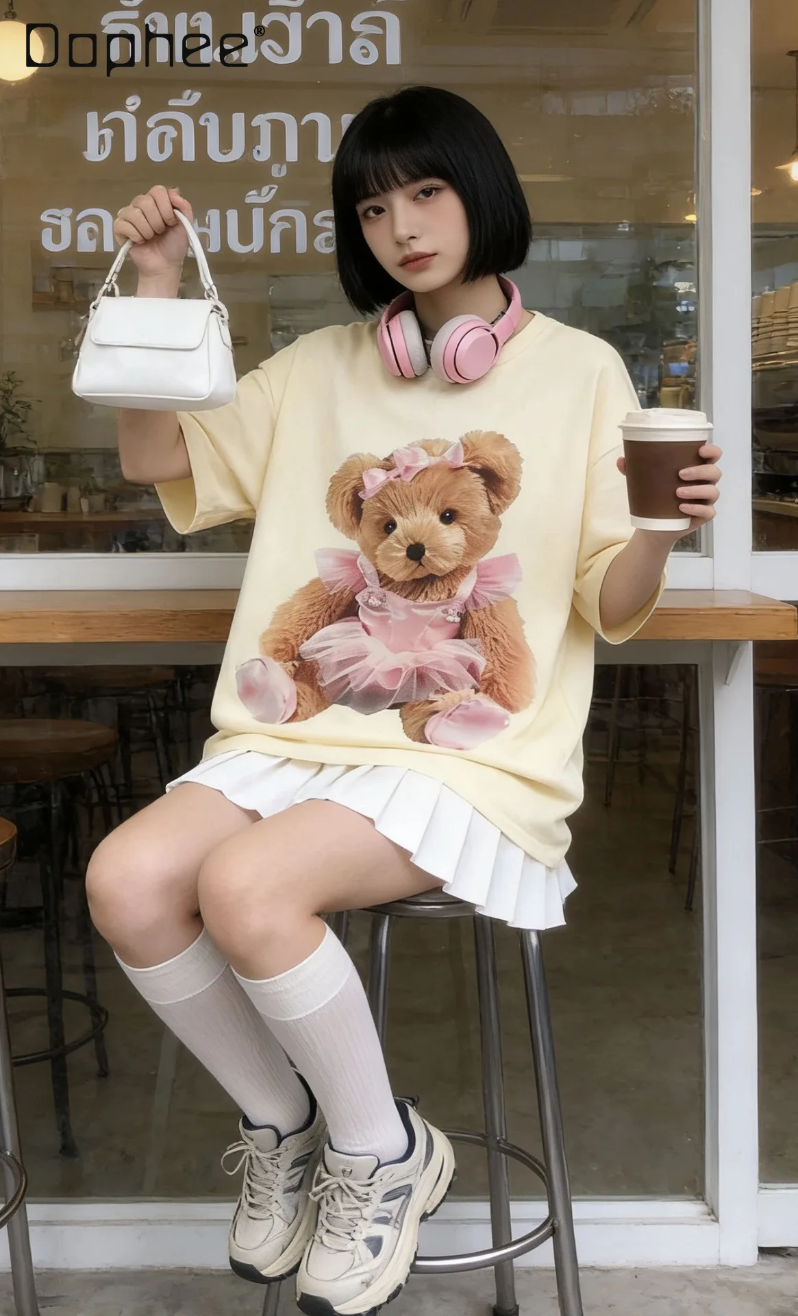 Cute Bear Beaded Print T-shirt Korean Style Age-Reducing Loose Versatile Round Neck Short Sleeve T-Shirt for Women 2026 New
Cute Bear Beaded Print T-shirt Korean Style Age-Reducing Loose Versatile Round Neck Short Sleeve T-Shirt for Women 2026 New