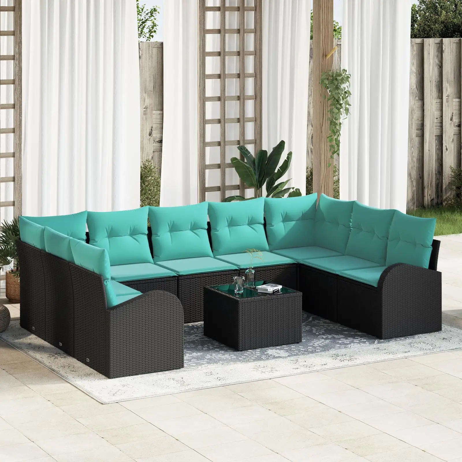 Elegant 10 Piece Outdoor Sofa Set with Cushions Black Rattan Patio Furniture Garden Seating
Elegant 10 Piece Outdoor Sofa Set with Cushions Black Rattan Patio Furniture Garden Seating