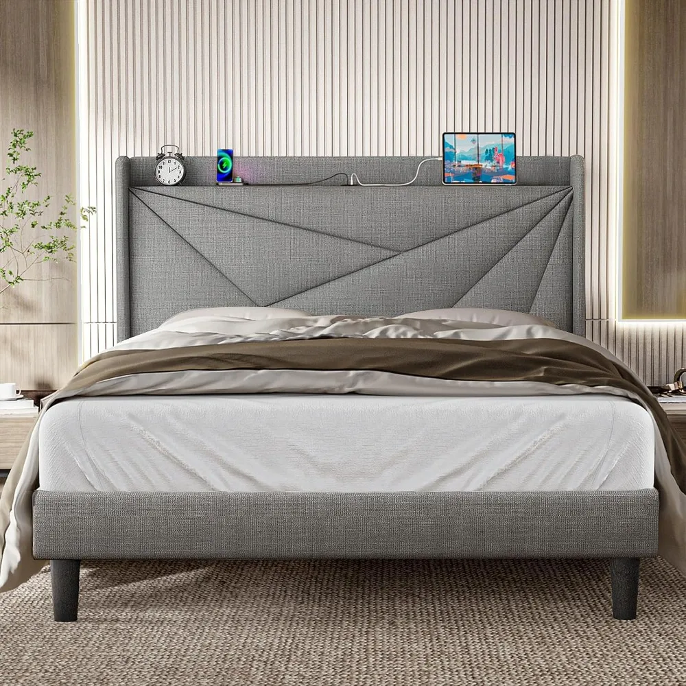 King Size Bed Frame with Storage Headboard,Upholstered Platform Bed Frame with Charging Station,Heavy Duty Mattress Foundation
King Size Bed Frame with Storage Headboard,Upholstered Platform Bed Frame with Charging Station,Heavy Duty Mattress Foundation