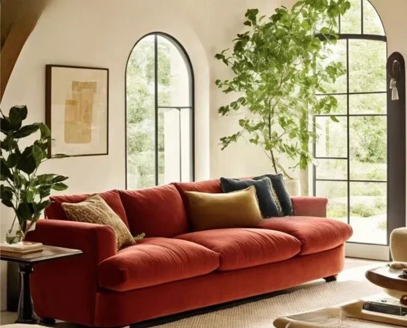 Retro orange-red fabric sofa small apartment B & B velvet living room double triple sofa straight row
Retro orange-red fabric sofa small apartment B & B velvet living room double triple sofa straight row