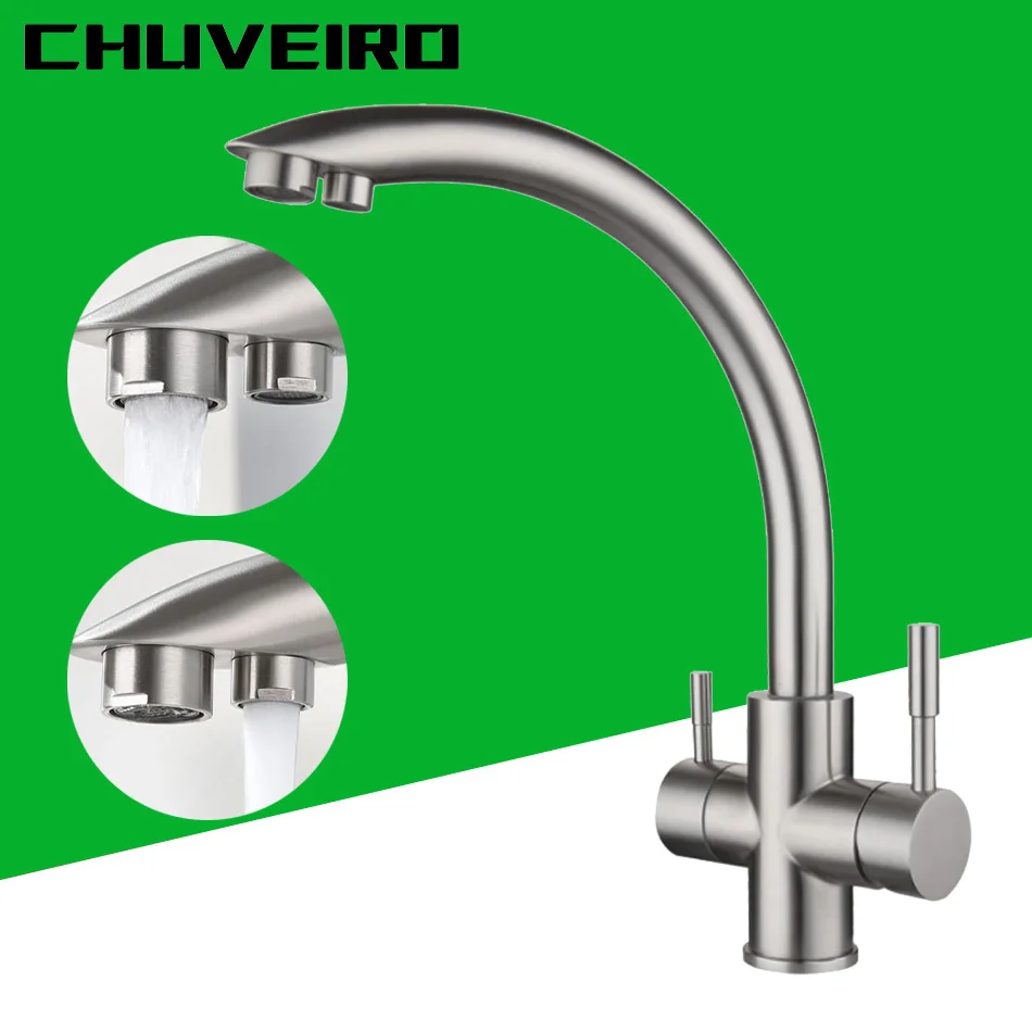 Purified Water Kitchen Sink Faucet 304 Stainless Steel Double Handle Single Hole Hot and Cold Water Mixer Sink Tap Basin Crane
Purified Water Kitchen Sink Faucet 304 Stainless Steel Double Handle Single Hole Hot and Cold Water Mixer Sink Tap Basin Crane