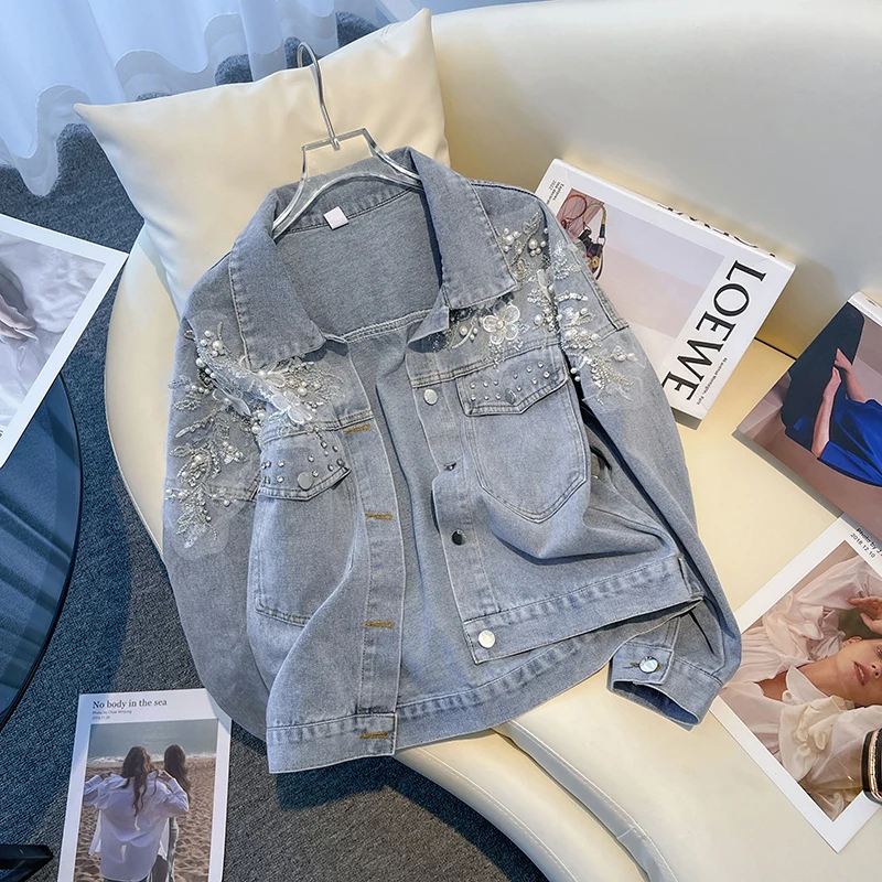 Denim Jacket Women Spring Autumn 2025 New Loose Versatile Single Breasted Long SleeveTop Beaded Applique Turndown Collar Coat
Denim Jacket Women Spring Autumn 2025 New Loose Versatile Single Breasted Long SleeveTop Beaded Applique Turndown Collar Coat