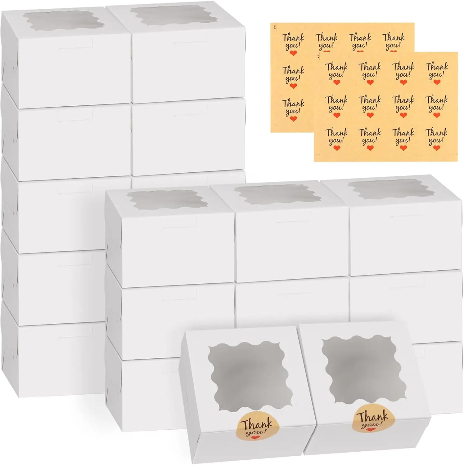24pcs White Cookie Boxes with Window, 4x4x2.5 Inches Bakery Boxes for Mini Cake Treats Pastry Donuts Candy
24pcs White Cookie Boxes with Window, 4x4x2.5 Inches Bakery Boxes for Mini Cake Treats Pastry Donuts Candy