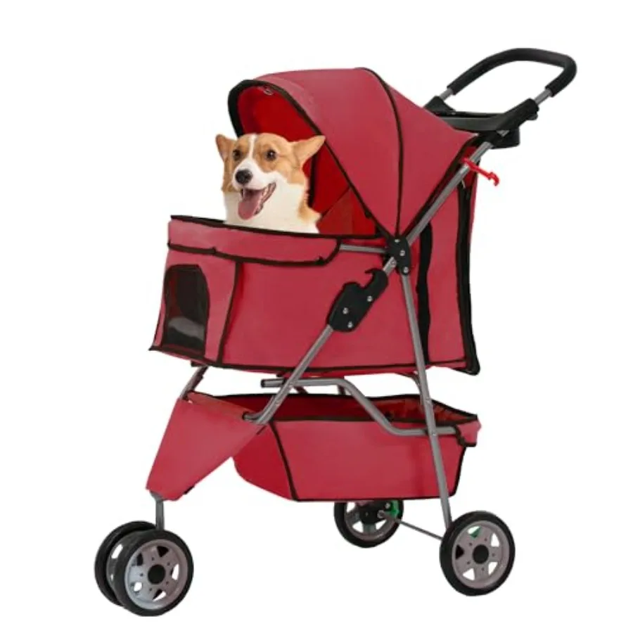 Pet stroller for outdoor use, durable polyester fabric, black color, foldable 3-wheel design with washable liner, storage baske
Pet stroller for outdoor use, durable polyester fabric, black color, foldable 3-wheel design with washable liner, storage baske