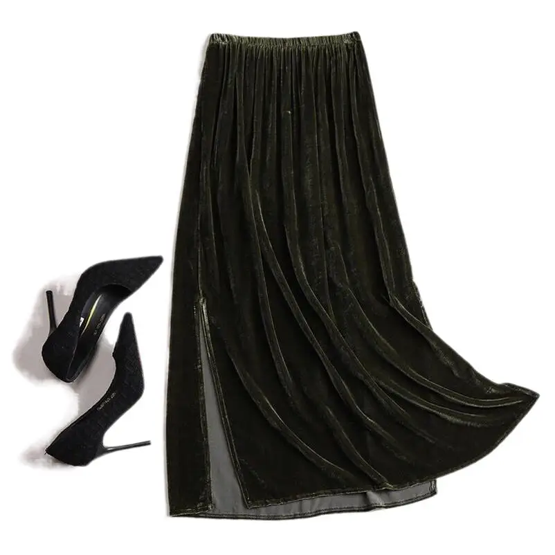 Осень 2024, Женская бархатная длинная юбка с разрезом, офисные женские зимние эластичные повседневные юбки с завышенной талией, платья-
Осень 2024, Женская бархатная длинная юбка с разрезом, офисные женские зимние эластичные повседневные юбки с завышенной талией, платья-