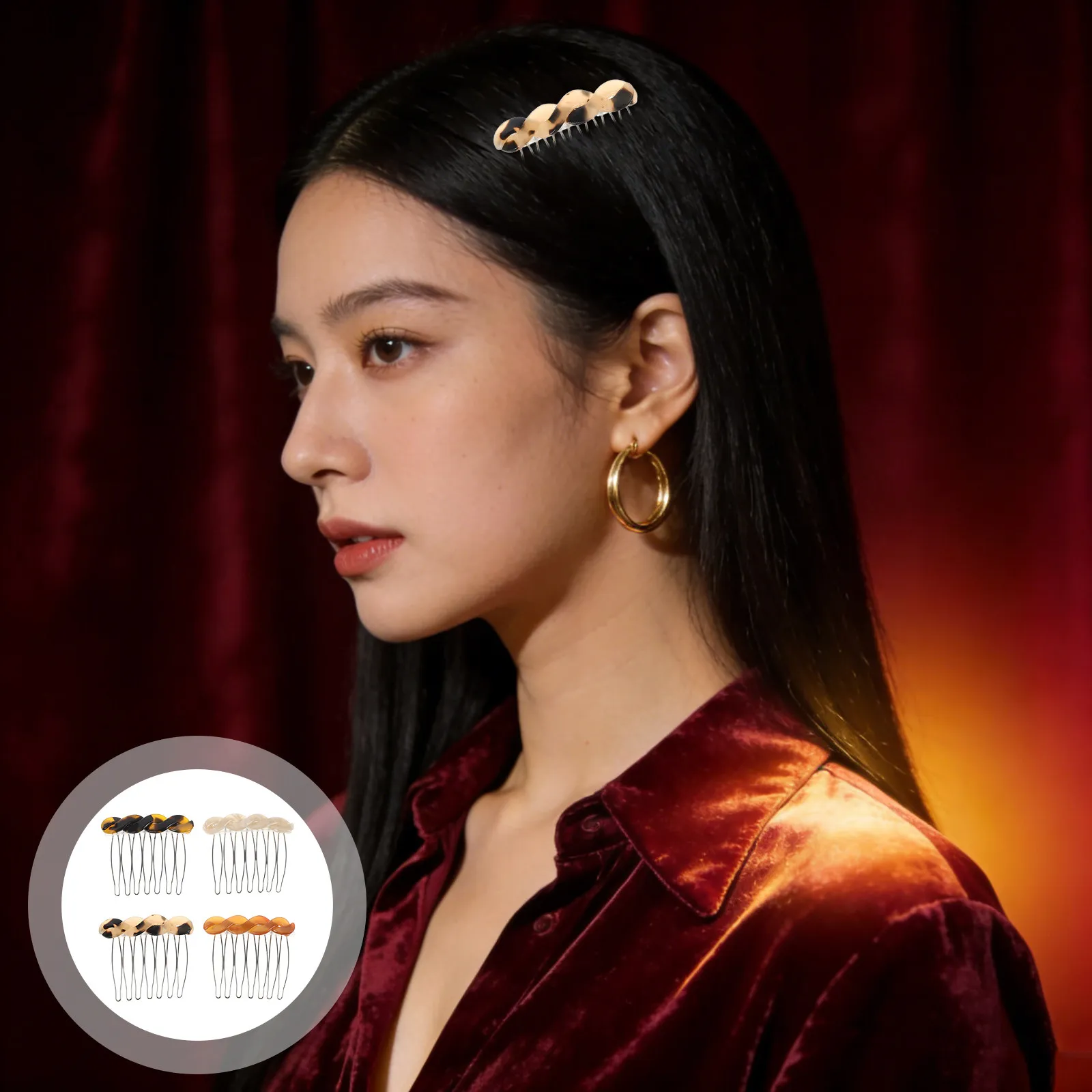 4Pcs Hair Side Combs Acetate Small Seven-Tooth Decorative Bangs Pin Headpiece for Women Fashion Styling Accessories Strong Hold
4Pcs Hair Side Combs Acetate Small Seven-Tooth Decorative Bangs Pin Headpiece for Women Fashion Styling Accessories Strong Hold