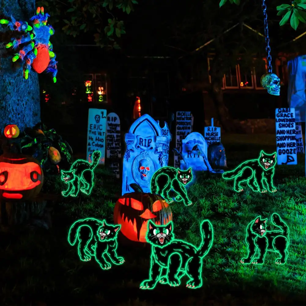 Outdoor Halloween Decor 6 Pack Halloween Yard Signs with Black Cat Silhouette Glow Dark Eyes for Outdoor Lawn for Family
Outdoor Halloween Decor 6 Pack Halloween Yard Signs with Black Cat Silhouette Glow Dark Eyes for Outdoor Lawn for Family