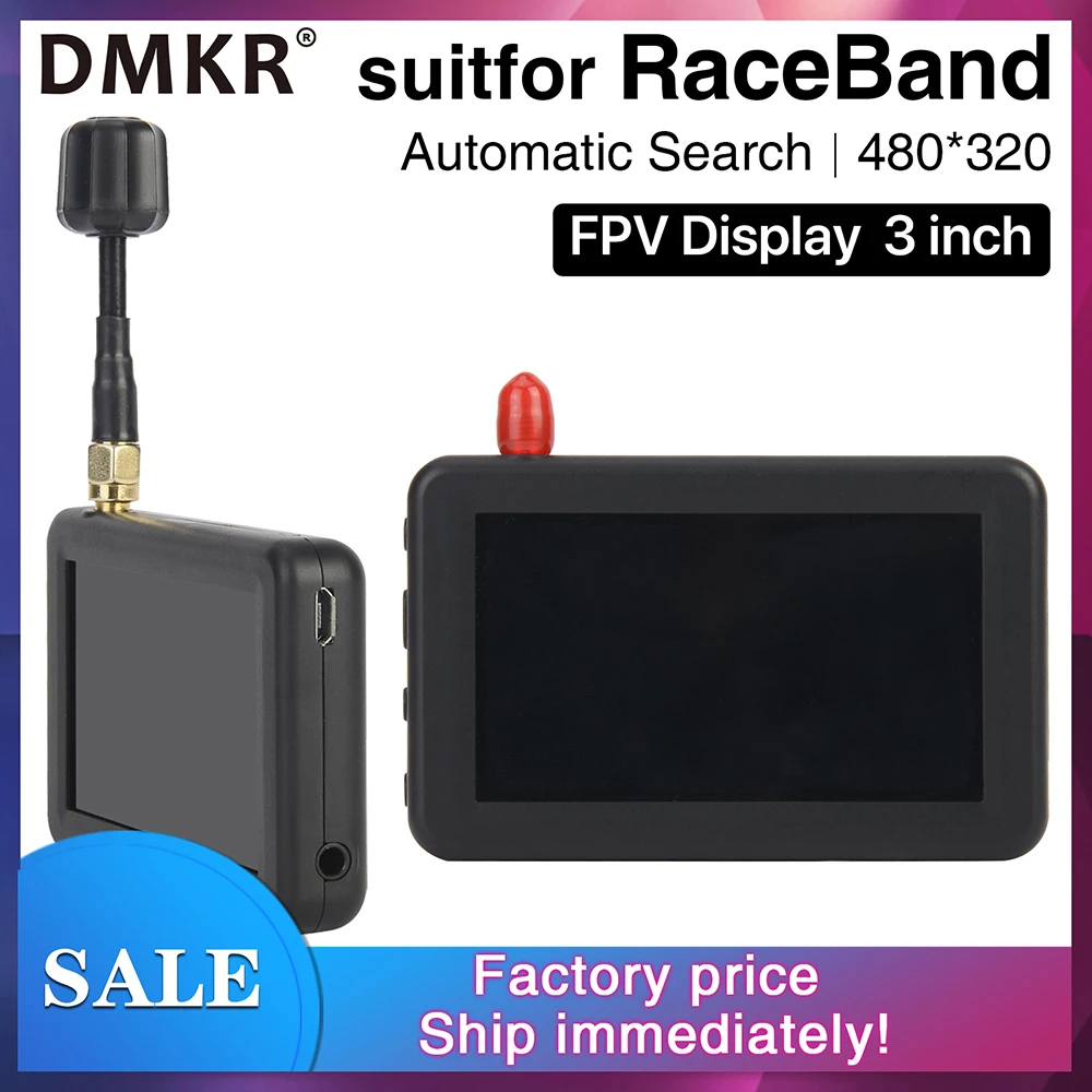 DMKR 5.8G 40CH Mini FPV Display 3 Inch 480*320 Automatic Search For RC FPV Drone Part
DMKR 5.8G 40CH Mini FPV Display 3 Inch 480*320 Automatic Search For RC FPV Drone Part