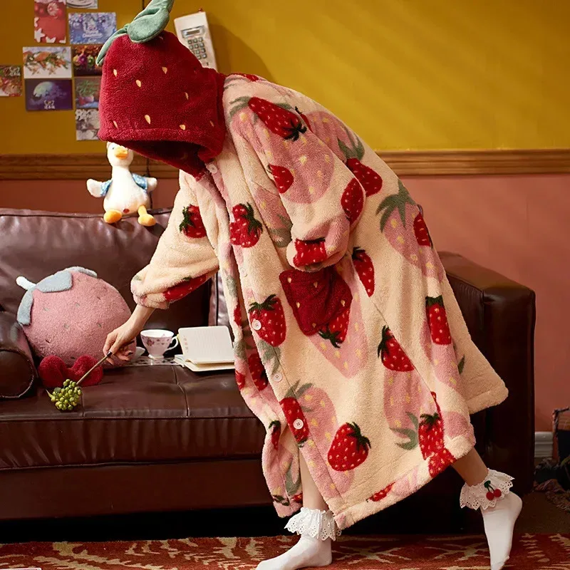 DY20 зимние пижамы для женщин, длинная куртка с капюшоном и клубничным рисунком, милая домашняя одежда, ночная рубашка Kawaii25
DY20 зимние пижамы для женщин, длинная куртка с капюшоном и клубничным рисунком, милая домашняя одежда, ночная рубашка Kawaii25