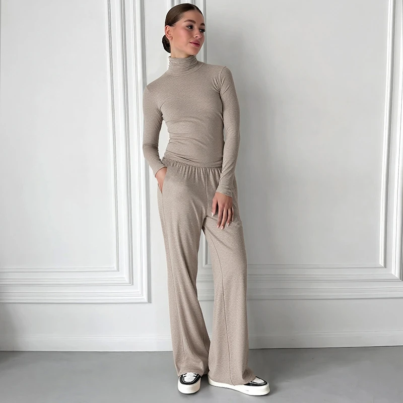 Fashionable High Neck Top And Pants Set Casual Long Sleeve Suit for Women Autumn Season Slim Fit European Style Color
Fashionable High Neck Top And Pants Set Casual Long Sleeve Suit for Women Autumn Season Slim Fit European Style Color