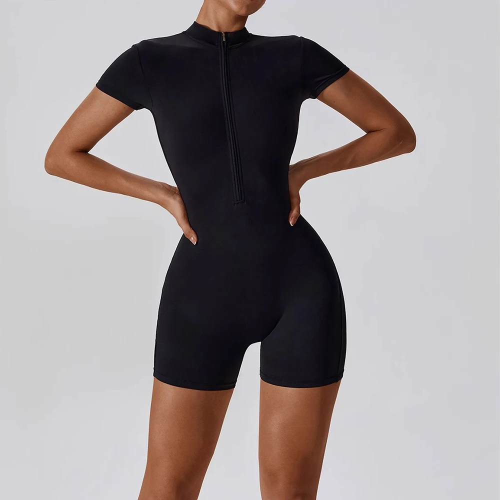 Short Sleeve Zip-Up Jumpsuit for Women Moderate Elasticity Pure Color Romper for Spring Summer Autumn Winter Activities
Short Sleeve Zip-Up Jumpsuit for Women Moderate Elasticity Pure Color Romper for Spring Summer Autumn Winter Activities