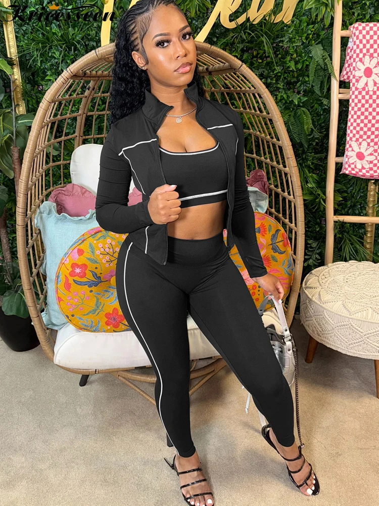 Kricesseen женская куртка на молнии спереди, топ и брюки, костюмы, комплект из трех предметов, спортивные спортивные костюмы для фитнеса, комплект спортивной одежды для спортзала 
Kricesseen женская куртка на молнии спереди, топ и брюки, костюмы, комплект из трех предметов, спортивные спортивные костюмы для фитнеса, комплект спортивной одежды для спортзала