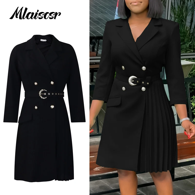 Mlaiscsr Classy Office Ladies Blazer Black Dresses with Belt Buttons Long Sleeves Pleated Mini Dress Women Business Party Robe
Mlaiscsr Classy Office Ladies Blazer Black Dresses with Belt Buttons Long Sleeves Pleated Mini Dress Women Business Party Robe