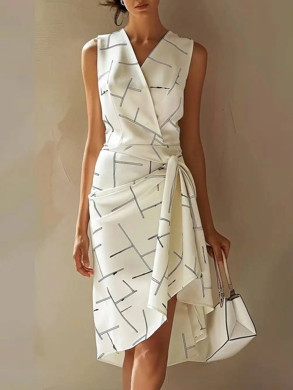Women Midi Dress Sleeveless V Neck Line Print Wrap Tie Waist Asymmetrical Dress Elegant Spring Summer Brunch Work Office Dress
Women Midi Dress Sleeveless V Neck Line Print Wrap Tie Waist Asymmetrical Dress Elegant Spring Summer Brunch Work Office Dress