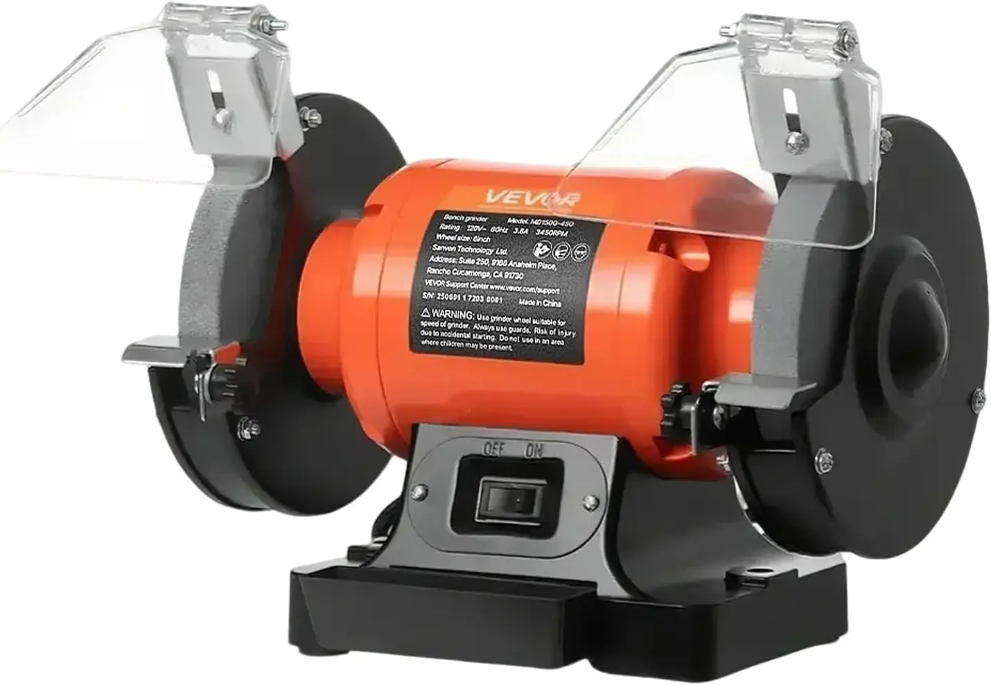 6-inch Bench Grinder, 3450RPM High-Speed Table Grinder with 450W Motor, 36/60-Grit Wheels & Eye Shield
6-inch Bench Grinder, 3450RPM High-Speed Table Grinder with 450W Motor, 36/60-Grit Wheels & Eye Shield