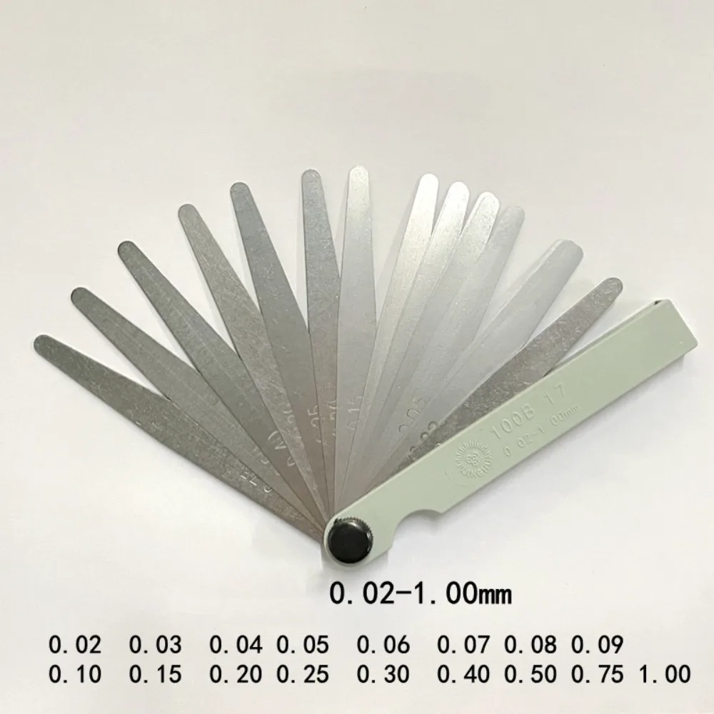 Professional 0.02-1.00mm 17 Blades Feeler Gauge Metal Durable Metric Gap Filler Gage Measurment Tool For Engine Valve Adjustment
Professional 0.02-1.00mm 17 Blades Feeler Gauge Metal Durable Metric Gap Filler Gage Measurment Tool For Engine Valve Adjustment