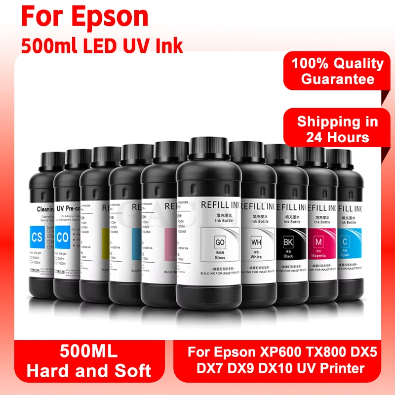 500ml LED UV Ink For DX4 DX5 DX6 Printhead For Epson L800 L805 R1390 R1400 R1410 4800 7800 9800 Universal UV Printer