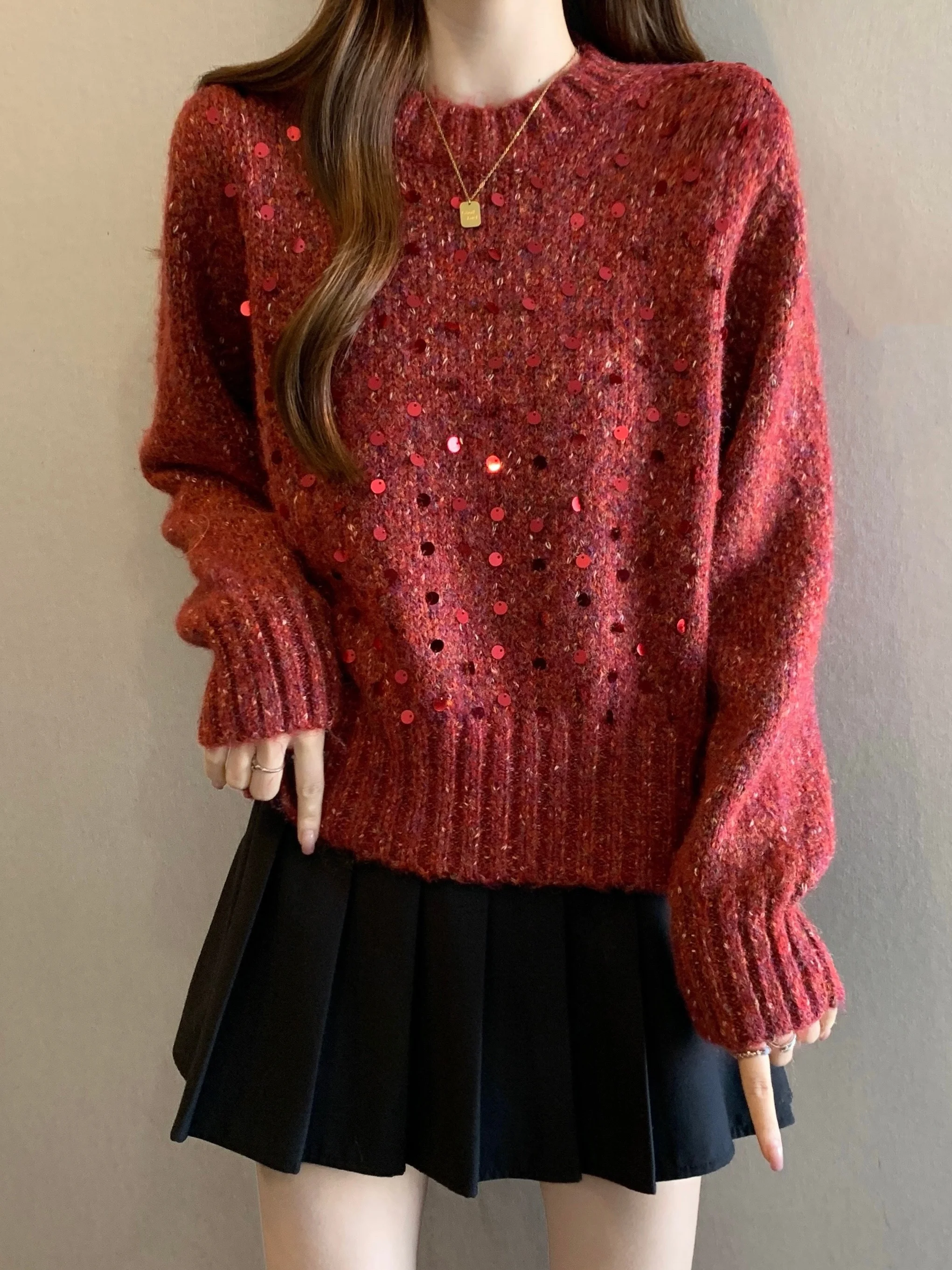 Elegant Wine Red Sequin Shoulder Sweater Women's Winter Fashion Top Large Size Christmas New Year's Party Commute Style
Elegant Wine Red Sequin Shoulder Sweater Women's Winter Fashion Top Large Size Christmas New Year's Party Commute Style