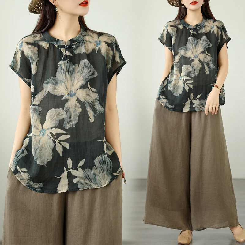 plus Size Women's T-Shirt Cotton Linen Short Sleeve Printed Base Shirt Summer New Style Artistic Commute Style Regular Length
plus Size Women's T-Shirt Cotton Linen Short Sleeve Printed Base Shirt Summer New Style Artistic Commute Style Regular Length