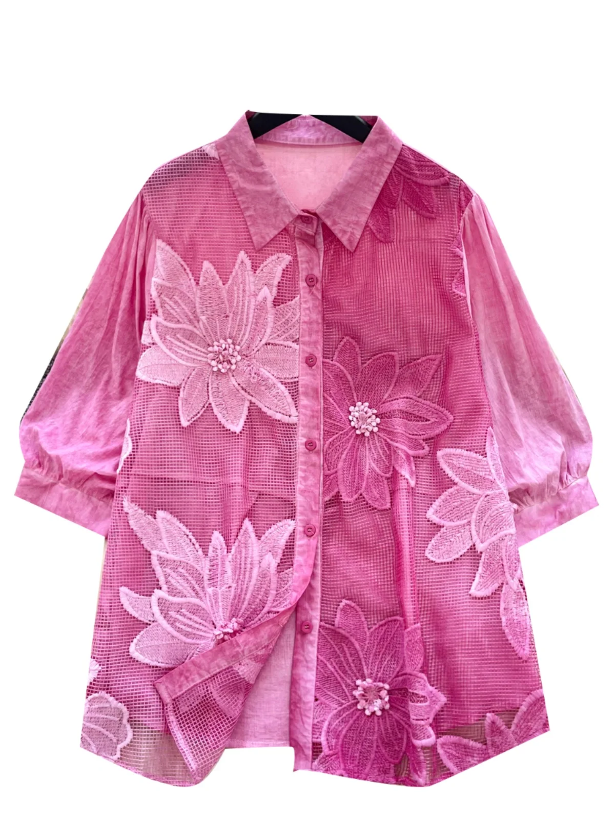 Ele Hollow out Lotus Flower Embroidery Lantern Sve irt Women's Loose Single Button Slimming Sli Top
Ele Hollow out Lotus Flower Embroidery Lantern Sve irt Women's Loose Single Button Slimming Sli Top