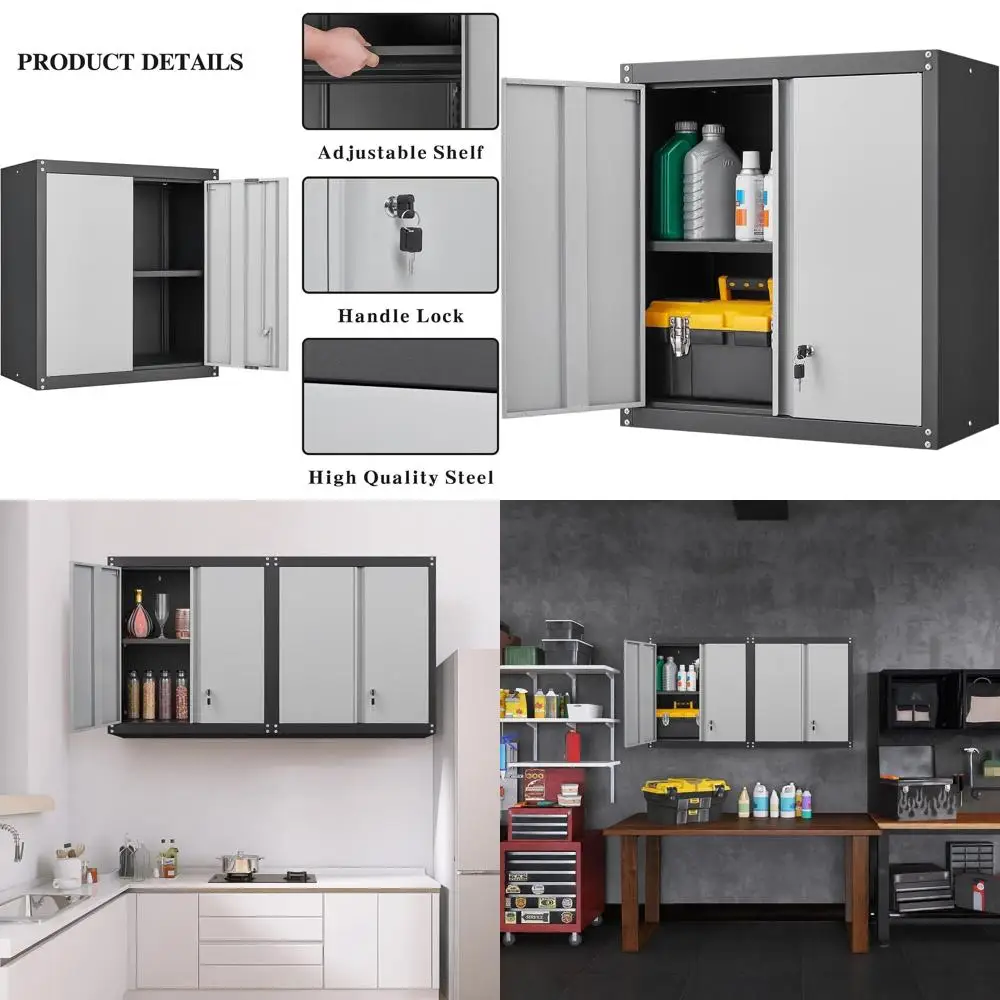 Secure Metal Garage Wall Cabinet with Adjustable Shelves, Lockable, Black and Grey
Secure Metal Garage Wall Cabinet with Adjustable Shelves, Lockable, Black and Grey