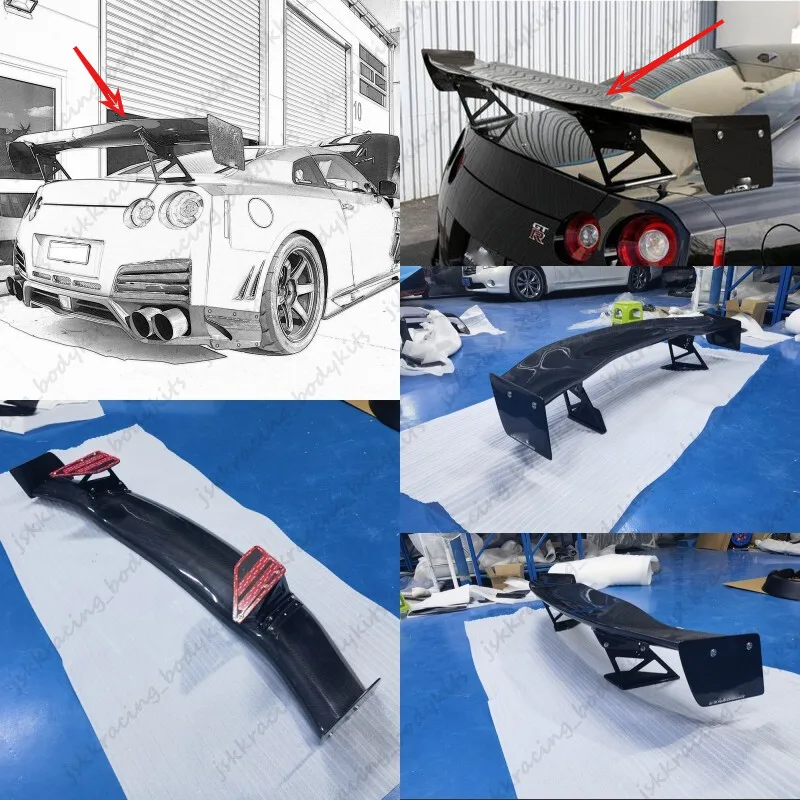 For Nissan GTR R35 GT-R AP Rear Trunk GT Spoiler Wing Diffuser lip Carbon Fiber