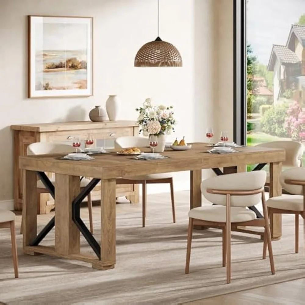 70.87" Rectangular Dining Table for 6-8 People, Farmhouse Wooden Kitchen Dinner Table with Strong Base for Dining Room, Kitchen 
70.87" Rectangular Dining Table for 6-8 People, Farmhouse Wooden Kitchen Dinner Table with Strong Base for Dining Room, Kitchen