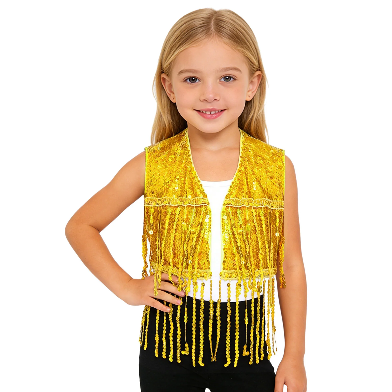 Kids Girls Radiant Jazz Competition Wear Open Front Fringed Crop Top Waistcoat Complete Sequin Vest for Stage Chacha Dance Shows
Kids Girls Radiant Jazz Competition Wear Open Front Fringed Crop Top Waistcoat Complete Sequin Vest for Stage Chacha Dance Shows