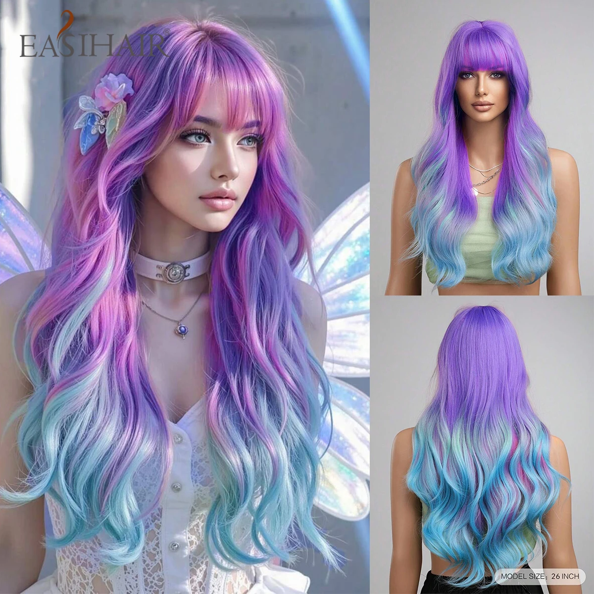 EASIHAIR Halloween Wigs Long Wavy Synthetic Wigs With Bangs Purple Blue Ombre Cosplay Wigs for Women Party Heat Resistant Wigs
EASIHAIR Halloween Wigs Long Wavy Synthetic Wigs With Bangs Purple Blue Ombre Cosplay Wigs for Women Party Heat Resistant Wigs