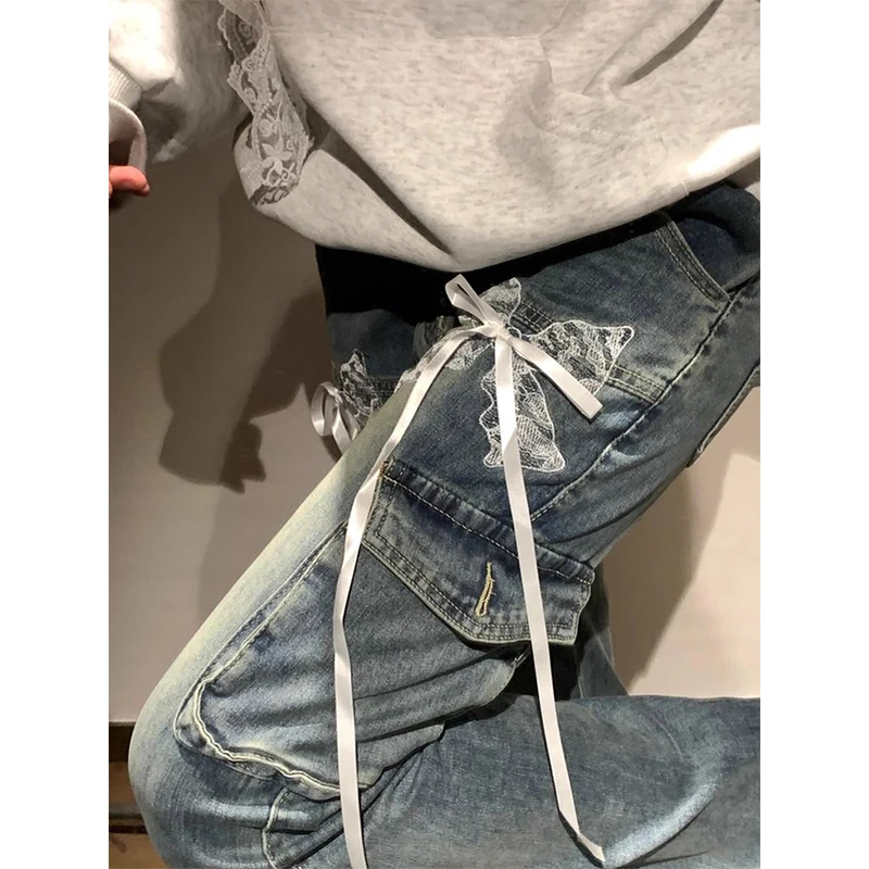 Y2K 2000S Flare Jeans Women Harajuku Vintage Bow Lace Cargo Denim Pants Summer Japanese Aesthetic Gyaru Design Casual Trousers
Y2K 2000S Flare Jeans Women Harajuku Vintage Bow Lace Cargo Denim Pants Summer Japanese Aesthetic Gyaru Design Casual Trousers