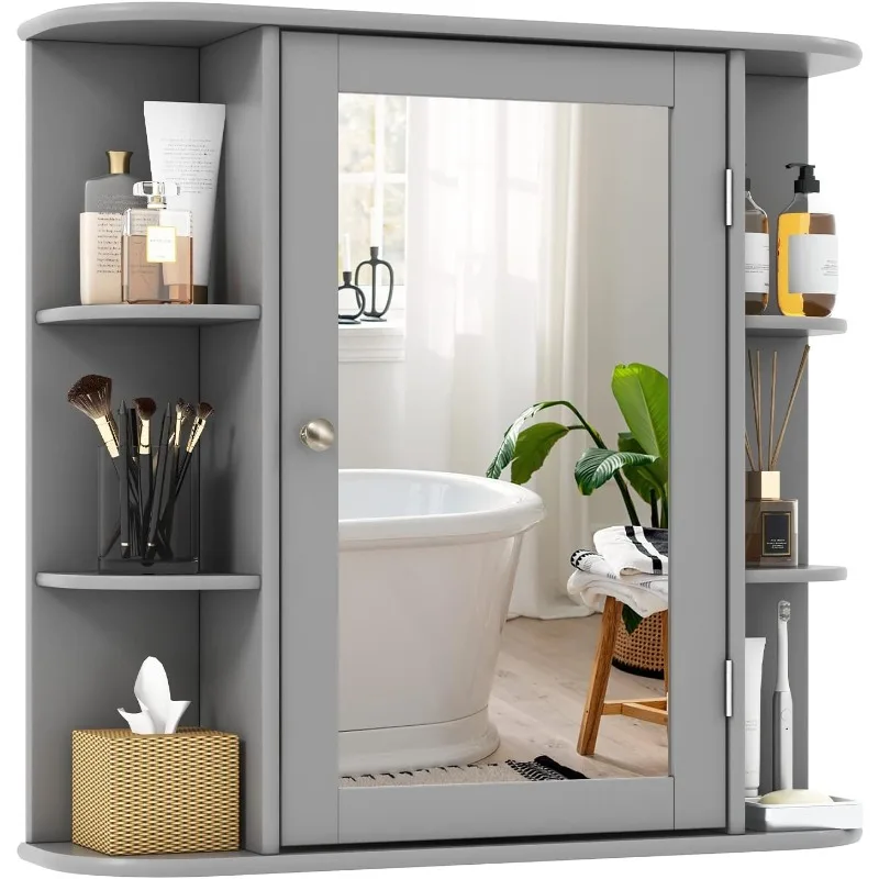 Bathroom Medicine Cabinet with Mirror, Wall Mounted Bathroom Storage Cabinet w/Mirror Door & 6 Open Shelves
Bathroom Medicine Cabinet with Mirror, Wall Mounted Bathroom Storage Cabinet w/Mirror Door & 6 Open Shelves