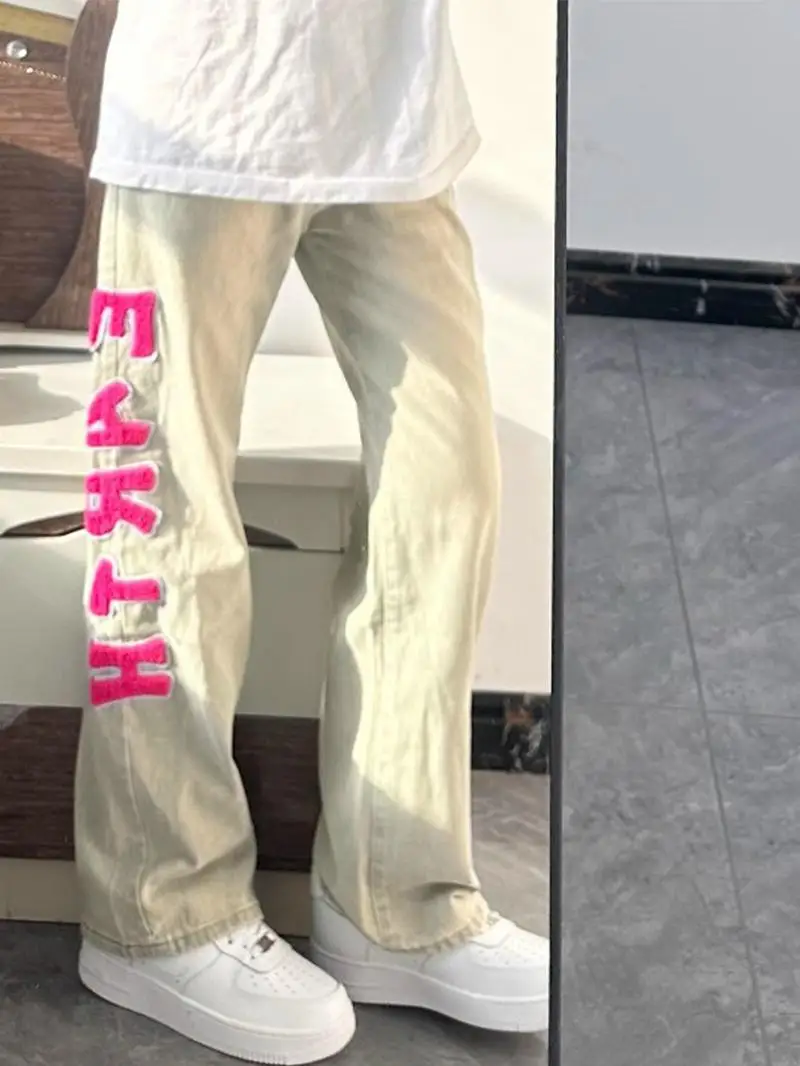 American Vibe High Street Mud Dye Pink Letter Denim Jeans Men's Trendy Loose Straight Leg Long Pants Casual Youth Jeans
American Vibe High Street Mud Dye Pink Letter Denim Jeans Men's Trendy Loose Straight Leg Long Pants Casual Youth Jeans