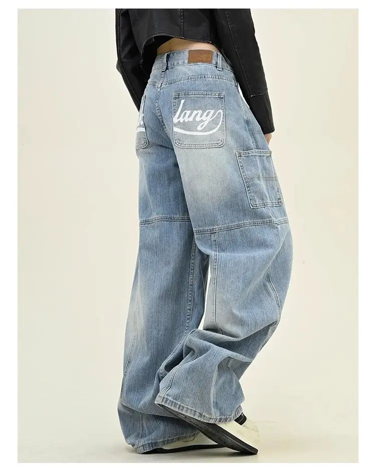 High Street Letter Print Vintage Jeans Women High Waist Mutil Pockets Streetwear Wide Leg Denim Pants Straight Baggy Trousers
High Street Letter Print Vintage Jeans Women High Waist Mutil Pockets Streetwear Wide Leg Denim Pants Straight Baggy Trousers