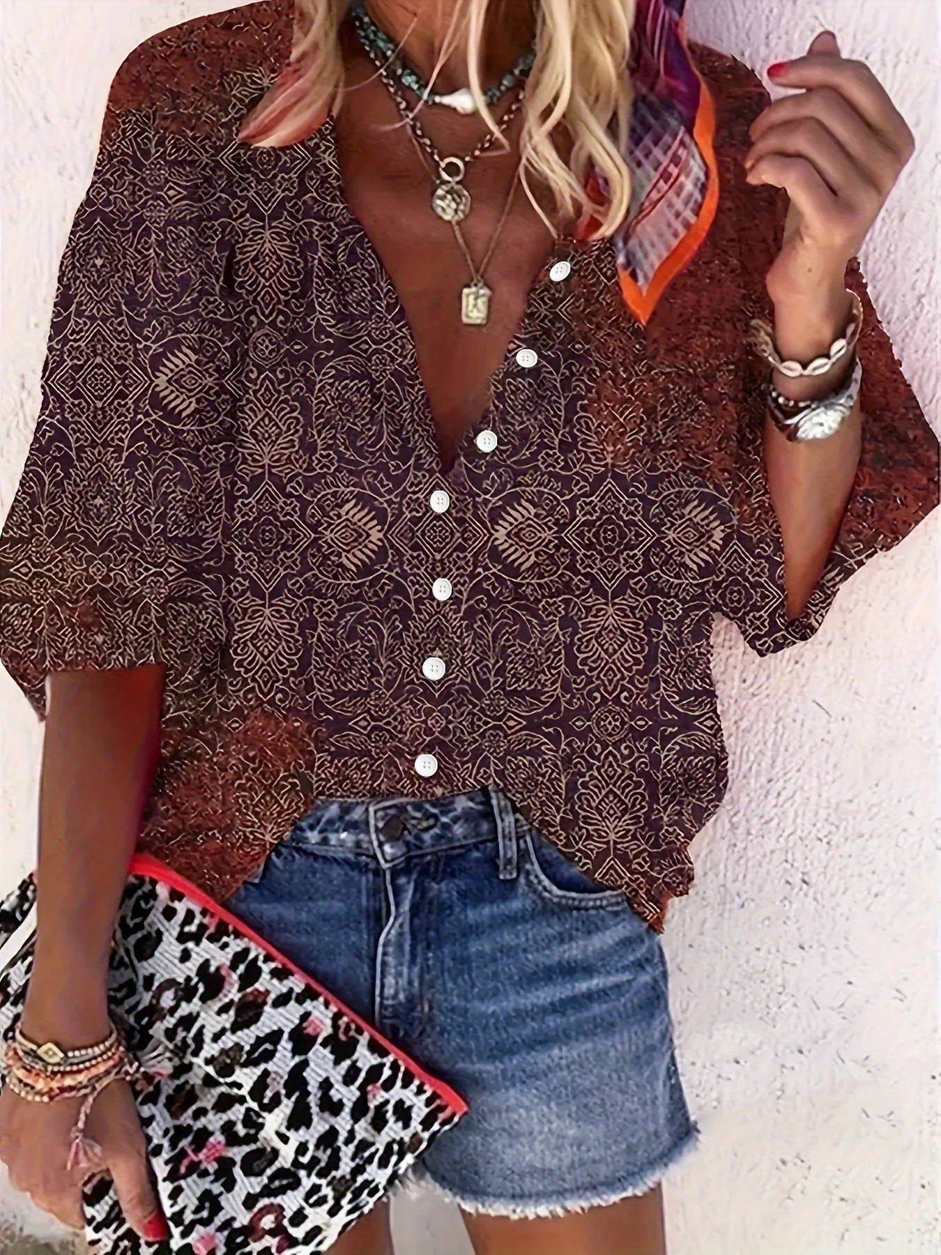 Women's Ethnic-Style Floral Print Shirt — Casual 3/4-Sleeve Blouse
Women's Ethnic-Style Floral Print Shirt — Casual 3/4-Sleeve Blouse