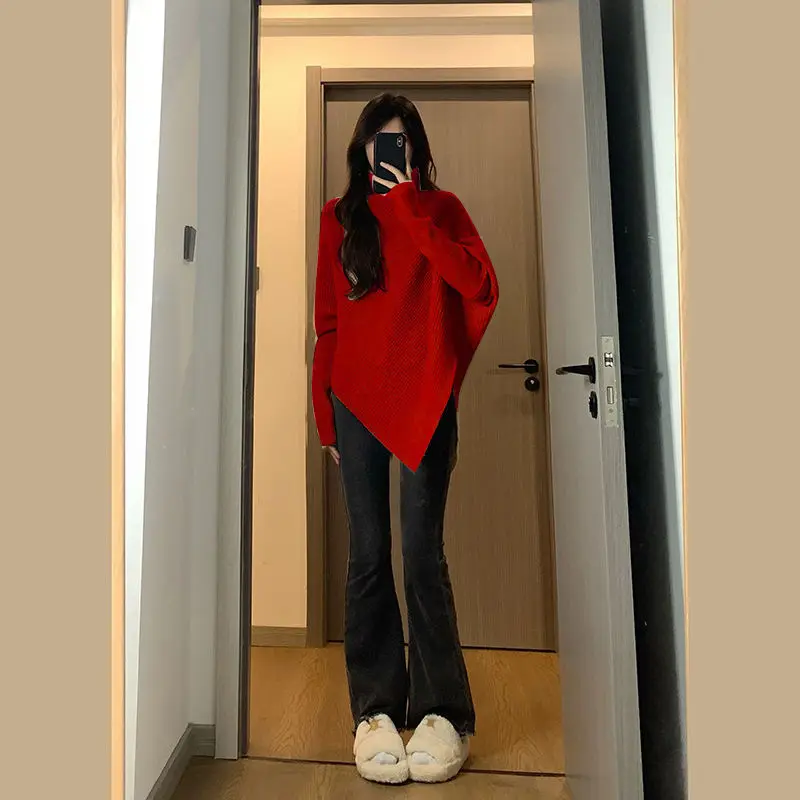 Christmas New Year New Year Red Irregular Turtleneck Sweater Women's Fall and Winter Thickened Top
Christmas New Year New Year Red Irregular Turtleneck Sweater Women's Fall and Winter Thickened Top
