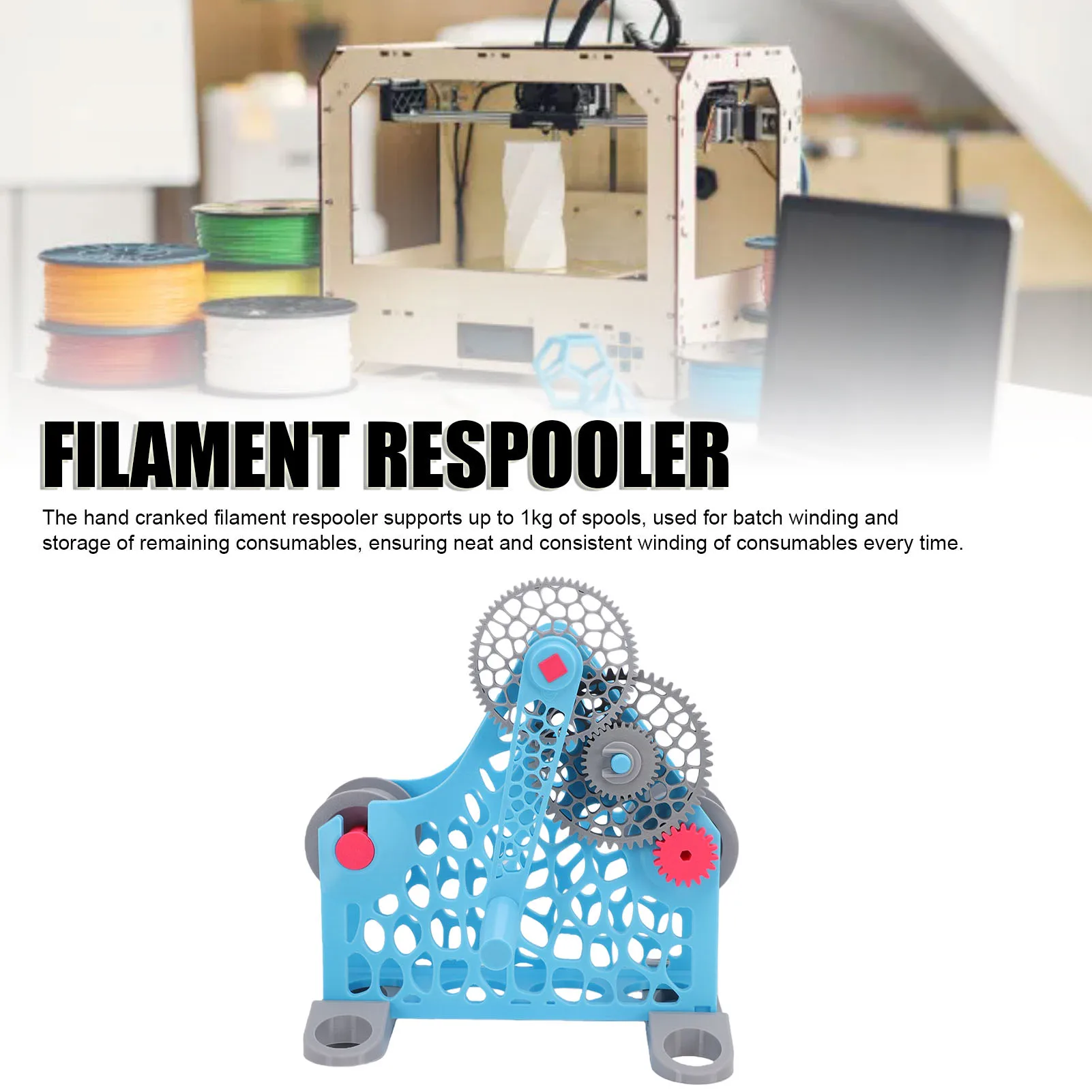 3D Printer Filament Respooler Hand Crank Detachable Modular 1kg Filament Rewinder for Printing
3D Printer Filament Respooler Hand Crank Detachable Modular 1kg Filament Rewinder for Printing