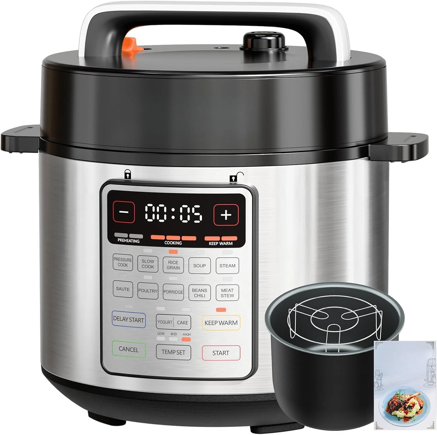 9-in-1Electric Pressure Cooker Non-Stick 6 Quart Multi-Functional Slow Cook Rice Cook Steam All Seasons Universal
9-in-1Electric Pressure Cooker Non-Stick 6 Quart Multi-Functional Slow Cook Rice Cook Steam All Seasons Universal