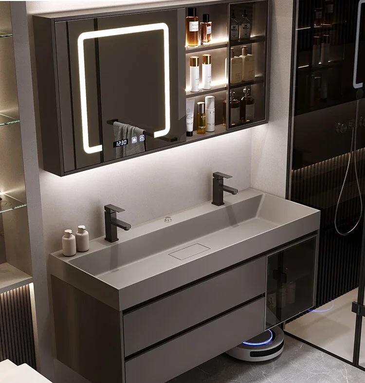 Modern simple bathroom cabinet combination intelligent light luxury nano rock integrated basin
Modern simple bathroom cabinet combination intelligent light luxury nano rock integrated basin